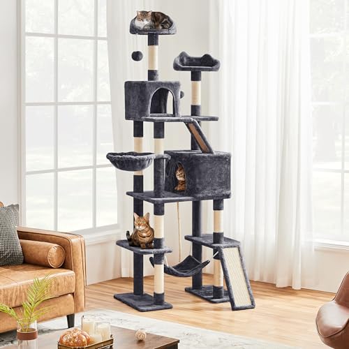 Miniatura 2 de Yaheetech Rascador Para Gatos Alto 209 Cm Árbol Para 3-4 Gatos Adultos Torre Escalador Para 3-4 Gatos Castillo Juquetes Mascotas Xxl,Gris Gris Oscuro