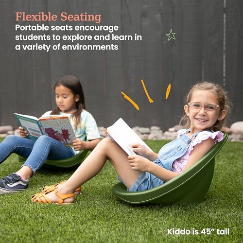 Image of ECR4Kids Plastic Leaf Scoop Floor Rocker Seat, Classroom Furniture, Hunter Green, 6-Piece