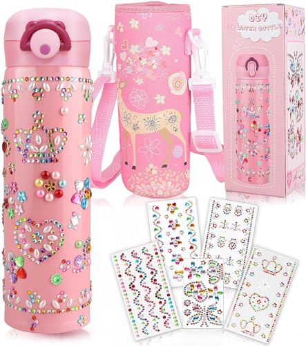 Yojoloin Trinkflasche Kinder Wasserflasche Basteln 5-10 Jahre Weihnachts Geschenk für Mädchen Geburtstagsgeschenk Kinder 8-11 Jahre Einschulung Mädchen DIY Trinkflasche Edelstahl Auslaufsicher