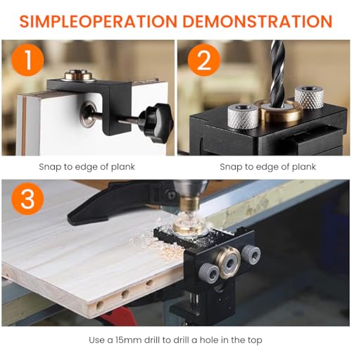 Image of Serplex 3-in-1 Woodworking Dowel Drilling Guide Set Adjustable Pocket Hole Jig Kit with 8mm /10mm /15mm Drill Bits Precise Locator Puncher Tool for Furniture Assembly DIY & Professional Use