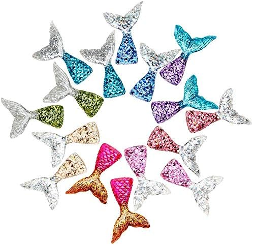 Vanproo 32Pcs Mermaid Tail Slime Charms Resin Flatback, Mixed Color and Styles Multicolored Mermaid Tail Slime Beads for Ornament Scrapbook DIY Crafts