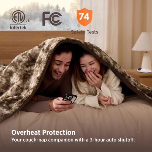 Image of Bedsure Faux Fur Tie-Dye Heated Blanket Queen Size with Dual Control, Brown