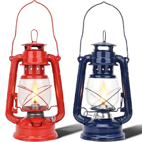 2 faroles de queroseno para camping faroles de aceite vintage portátiles colgantes para picnic hogar jardín fiestas al aire libre patio senderismo (Rojo+Azul)