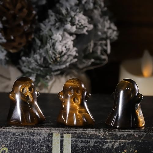 mookaitedecor Set of 2 Mini Tiger's Eye Crystal Ghost Statue for Halloween Decorations & Micro Landscape Ornament - Image 4