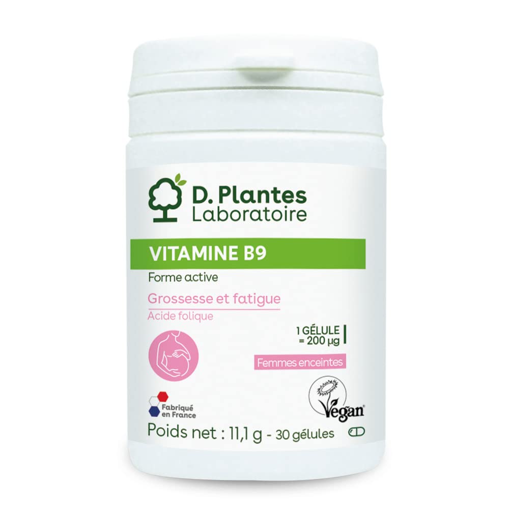 D.PLANTES - Vitamine B9 (acide folique) - Complément Alimentaire - Vitamine Grossesse, Allaitement, Fatigue - 1 Gélule = 100% AR (30 Gélules)