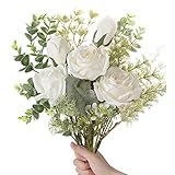 【Spezielle künstliche Blumen strauß】Wir haben sorgfältig entworfen, um verschiedene Pflanzen mit Rosen zusammen passen, um romantische Schönheit zu schaffen, die Es Ihnen ermöglicht, eine tolle Atmosphäre in Ihrem Haus zu genießen. Um die Wirkung der Schönheit zu verbessern, wird den Pflanzen eine weiße Schicht hinzugefügt, so dass, wenn Sie das Produkt erhalten, dies nicht überschüssiger Staub ist, sondern das Design selbst.
