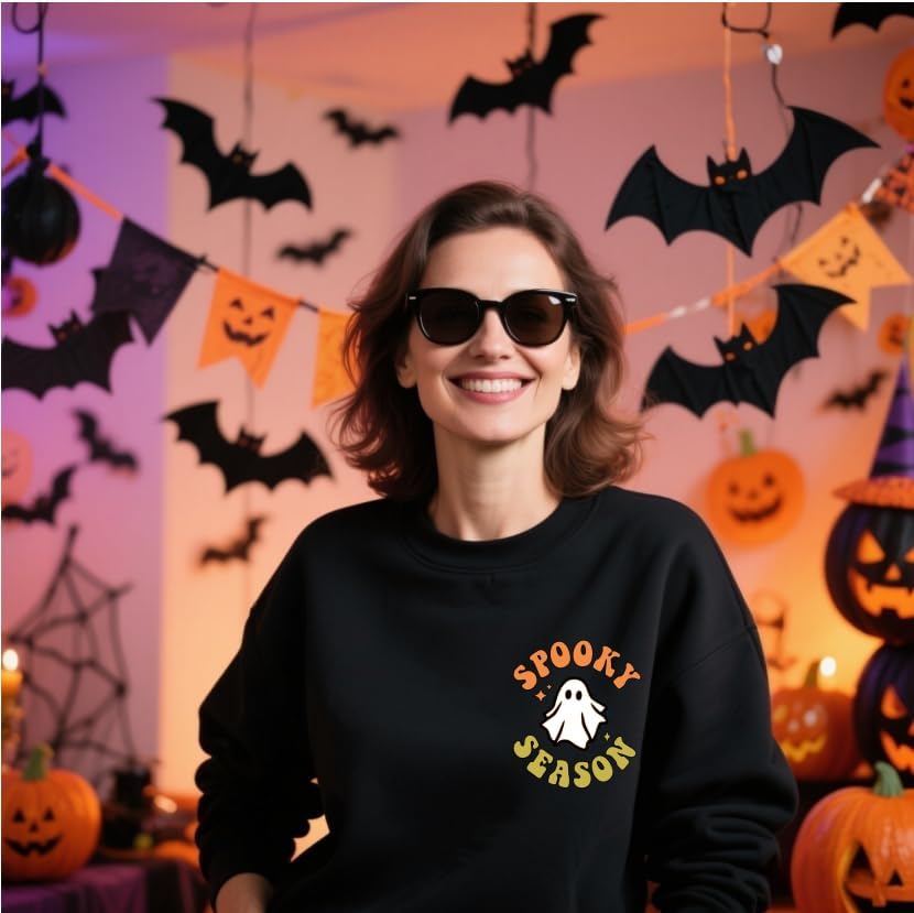 Spooky Season Sweatshirt Women Cute Halloween Ghost Sweatshirt Halloween Sweater Pullover Long Sleeve Shirt Top - Image 4