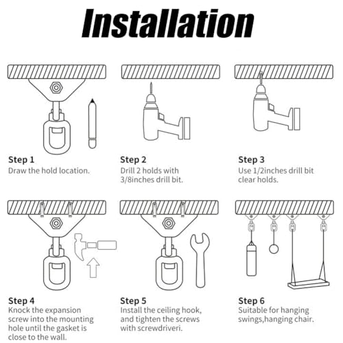 Image of Heavy Hanging Hook Kit for Ceiling Installation Hammock, Swing Mounting Accessories Stainless Steel 360Rotating 300KG Capacity