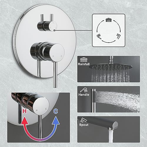 Juego de grifería para ducha Clihome de 10 pulgadas con conjunto completo que incluye ducha fija cuadrada, ducha de mano, cuerpo de válvula y kit de acabado en cromo miniatura 3