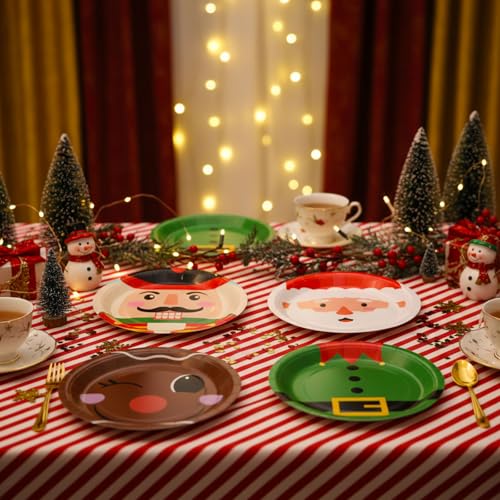 100 Pcs 9 Inch Christmas Paper Plates, Disposable Santa Red and Green Belt Dessert Plates, Xmas Dinnerware Set Platters Table Decorations for Cake Salad Fruit Winter Party Supplies, 4 Styles – Image 5
