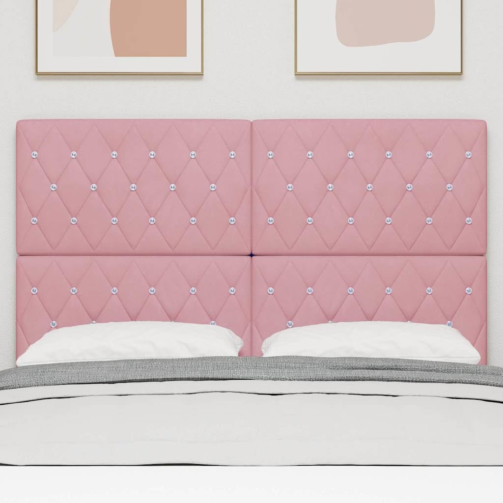 Cabecero rosa 144 cm terciopelo acolchado con marco de madera Altura ajustable Diseño moderno Acolchado resistente y duradero para dormitorio, cama doble y habitación de invitados