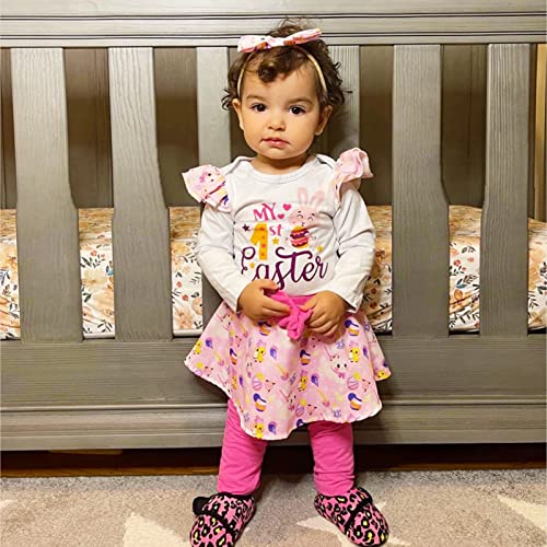 HINTINA Infant Baby Girl My First Easter Outfit Bunny Rabbit Printed Pants Headband Clothes Set2