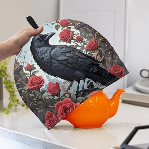 Image of Rose Tea Pot Cover for Party Reusable CrowTeapot Cozy Keeping Warm,Dust Proof Teapot Dust Protector for Kitchen Decorative