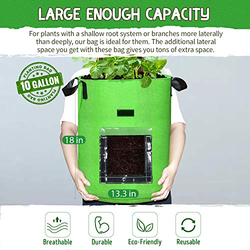 10 Gallon Potato Grow Bags, 6 Pack, Two-Sides Window Garden Planting Bag With Durable Handle, Thickened Nonwoven Fabric Pots Vegetable Grow Bags For Tomato, Carrot, Onion, Fruits, Flower #TOP4