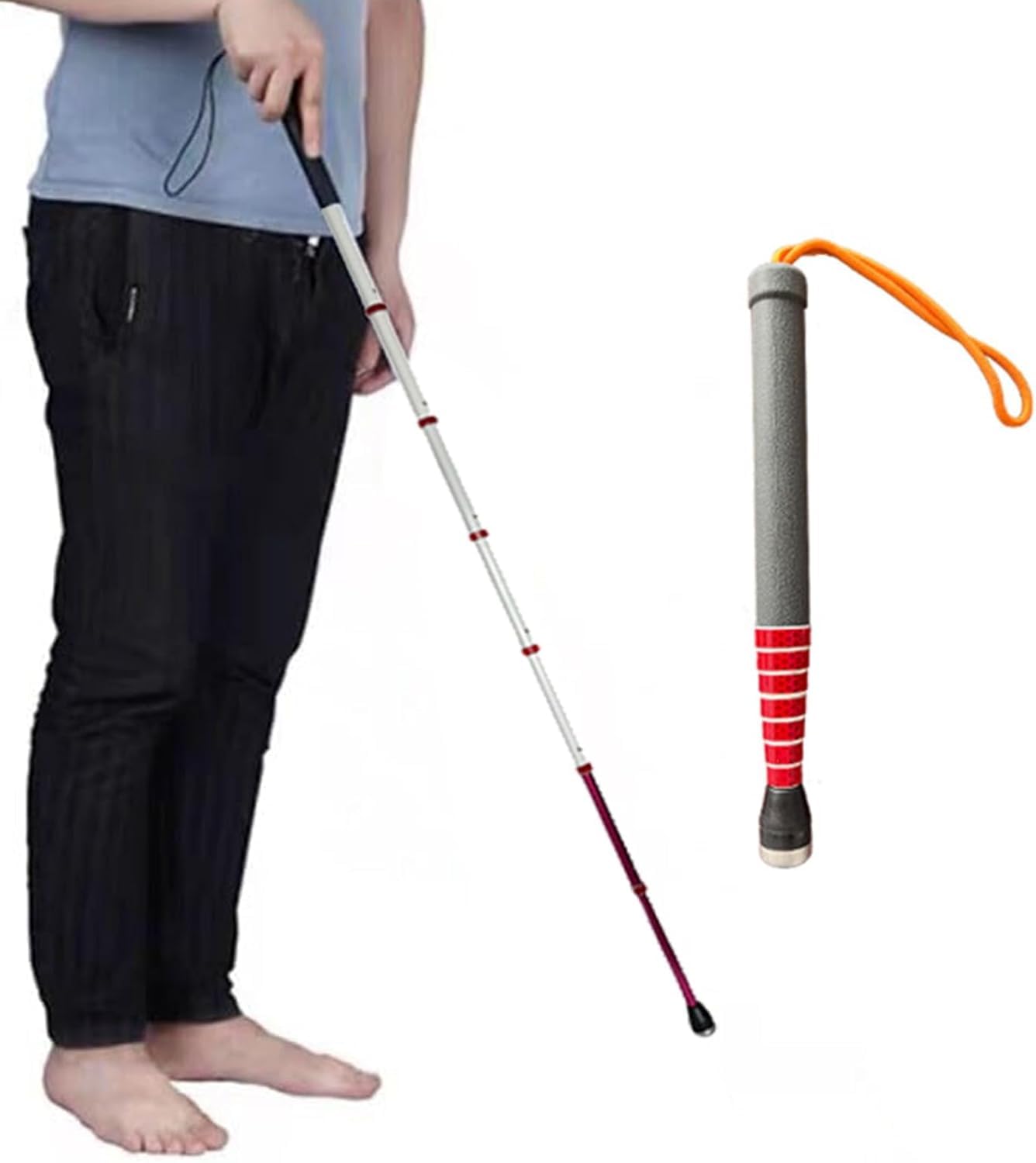 Bastone da Passeggio Telescopico per Esterni in Lega di Titanio A 8 Sezioni con Bastone da Passeggio Riflettente per Non Vedenti E Ipovedenti, Color, 129.5cm/51in