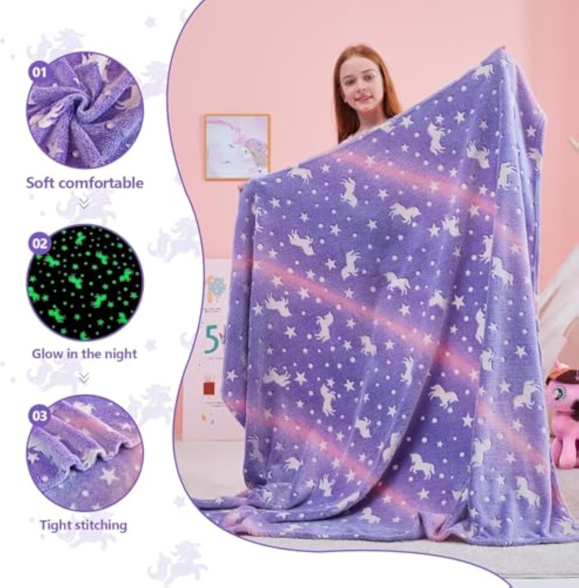 Glow in The Dark Blanket for Kids, Luminous Star Soft Fleece Throw