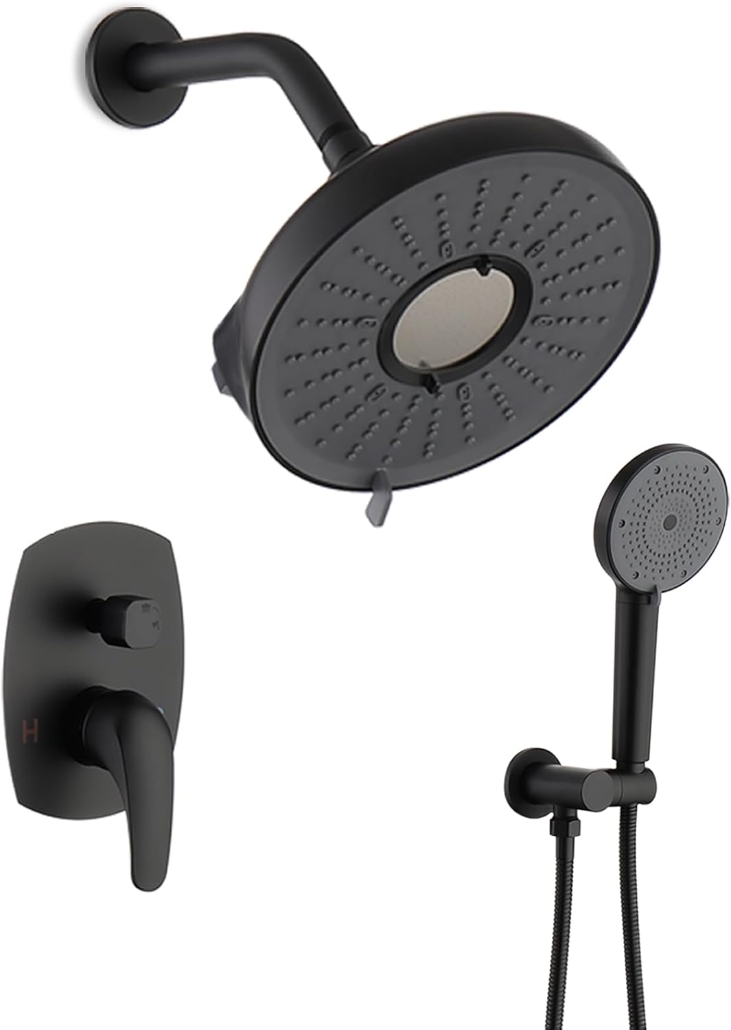 Shower System, Wall Mounted Shower Faucet Set with Filter, High Pressure Rain Shower Head with Handheld Spray Combo with Filter for Hard Water, Matte Black Rectangular Valve