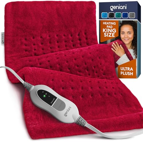 Image of GENIANI Electric Heating Pad for Back Pain & Cramps Relief, Electric Throw, Self Care Gifts for Women, Heating Pad for Neck & Shoulder, Machine Washable Microplush, Auto Shut Off (12x24 inch Viva Magenta)