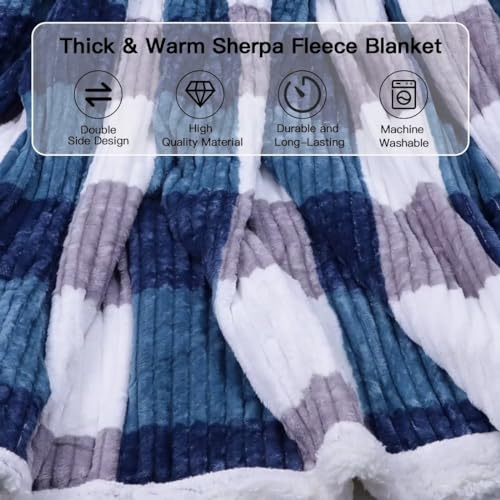 AHERKLL Sherpa Fleece Throw Blanket, 3D Ribbed Jacquard Soft Warm Thick Winter Sherpa Fleece Blankets - Image 4