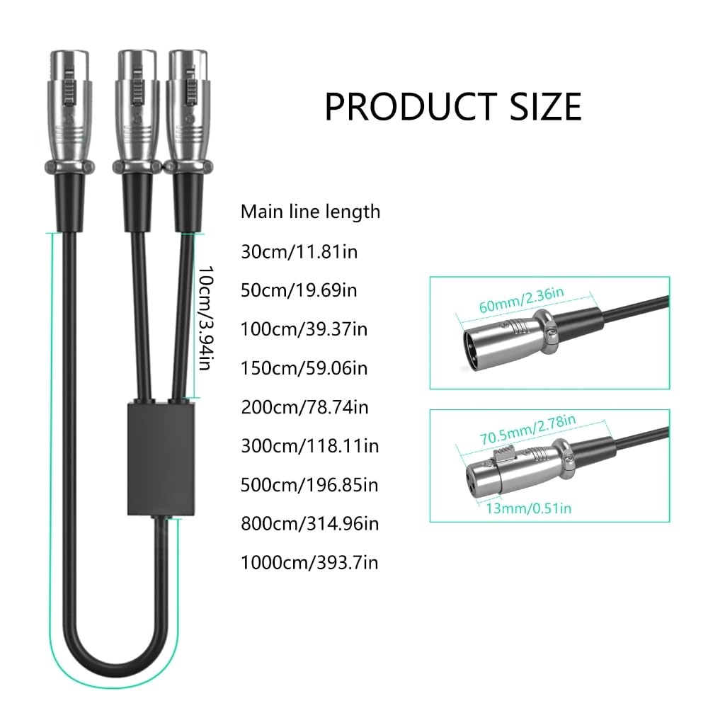 Cavo splitter professionale a Y a 3 pin, adattatore per microfoni da 2 femmina a 1 maschio