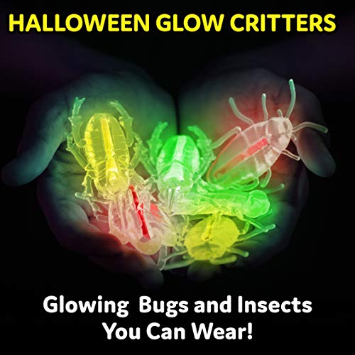 PartySticks Glow Critters 50pk Glow in The Dark Bug Toys and Glow Sticks - 2.5 Inch Fake Bugs Party Favors, Glow in The Dark Halloween Party Decorations with 16 Fake Bugs and 34 Mini Glow Sticks