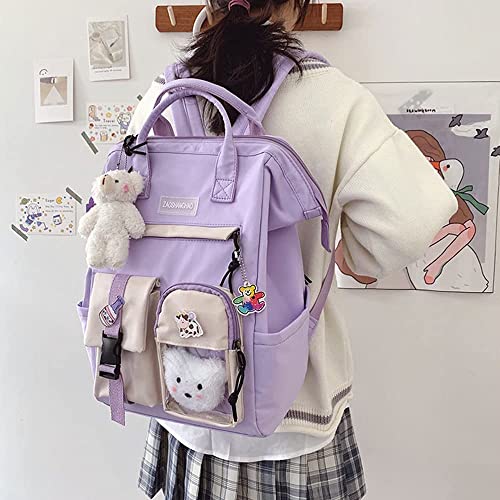 Cute Backpack with Cute Pin Accessories Plush Pendant for School Bag Student Girl Backpack Super-Capacity Waterproof Travel Backpack(Purse-3)4