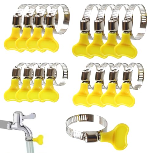Jubilee Clips 16 Pcs 4 Size Hose Clips Set with Handle Adjustable Stainless Steel 10mm-44mm Range Garden Hose Clamp Tightening Pipe Clips Hose Clamps with Plastics Handle for Flexible Hose Tube