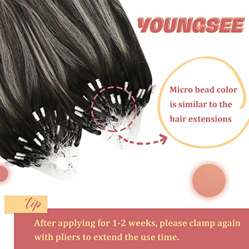 YoungSee Micro Loop Hair Extensions Black 18 inch Remy Micro Beads Hair Extensions Ombre Black to Silver Microrings Hair Extension Silver for Role Playing Cold Fusion 50s/50g - Image 3
