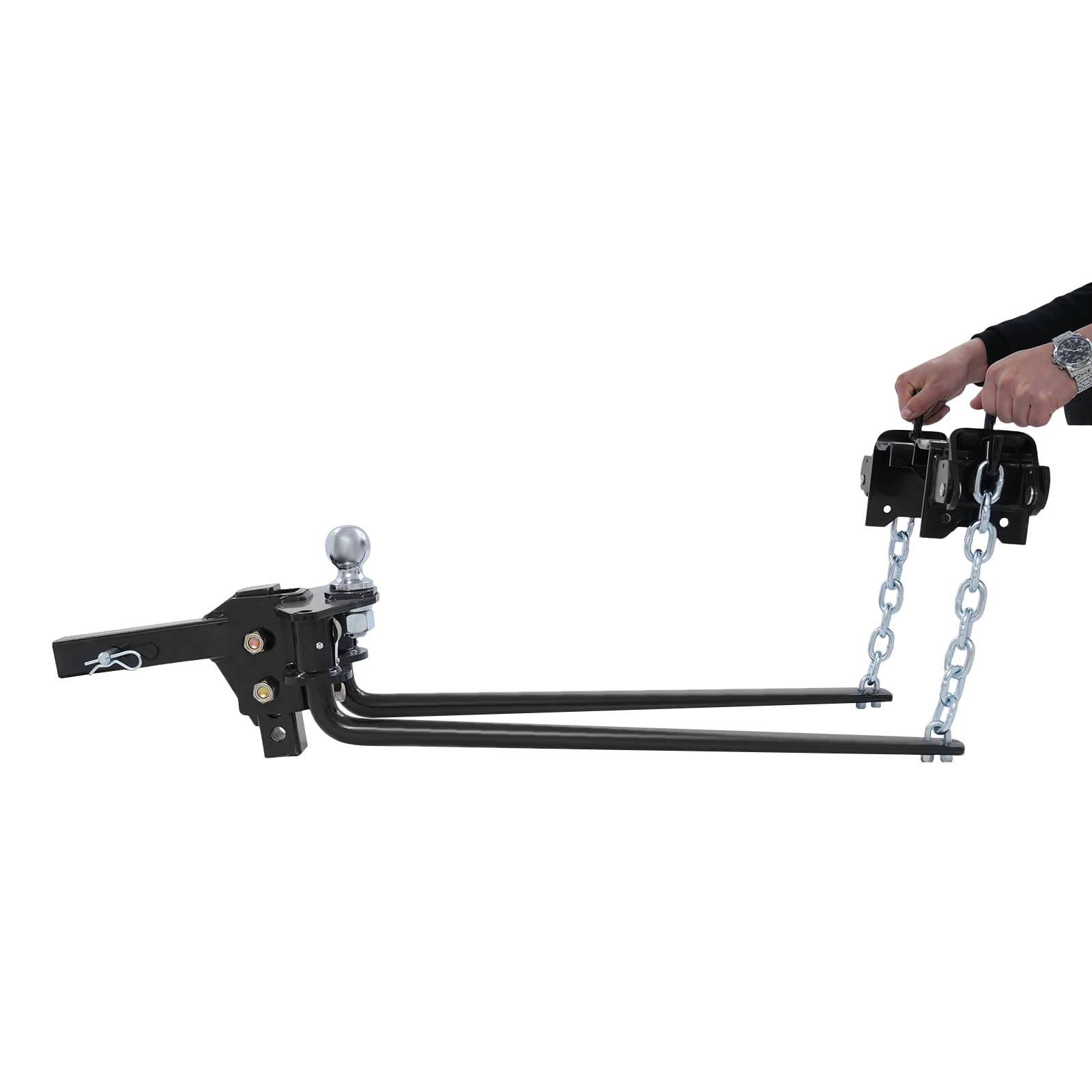 453,59 kg de peso distribuidor de remolque, 2 cadenas, acero #45, acoplamiento de nivelación, control giratorio, bola de remolque de distribución de peso, soporte universal para coches y camiones