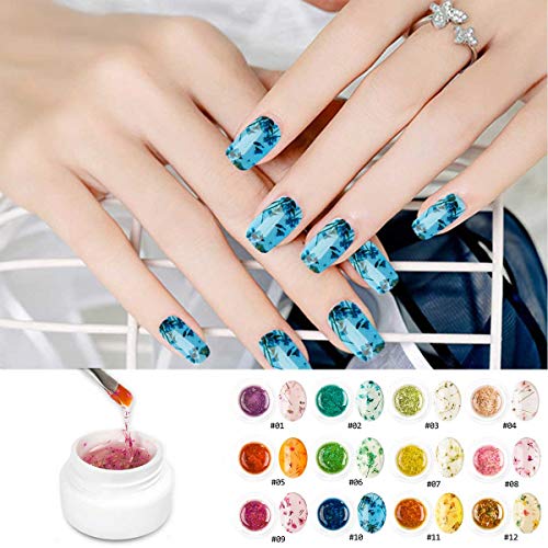 Dried Flower Gel Nail Polish, Saviland 6 Colors Soak Off UV LED Nail Varnish Decoration Manicure Nail Art Design Kit (Pink Blue Yellow) (Set 3-12 Colors)