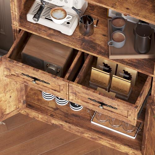 Image of BORNOON 70.1 inch Tall Bookshelf with Drawers & Cabinet, 5-Tier Floor Standing Bookcase with Storage Doors, Adjustable Shelves & Metal Handles, 31.5 inch Wide Organizer for Home Office, Living Room