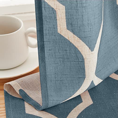Jinchan Linen Kitchen Curtains Moroccan Tile Print Tier Curtains 45 Inch Length Geometric Lattice Cafe Curtains Farmhouse Half Window Curtains Country Rustic Voile For Bathroom Rv 2 Panels Blue #TOP5