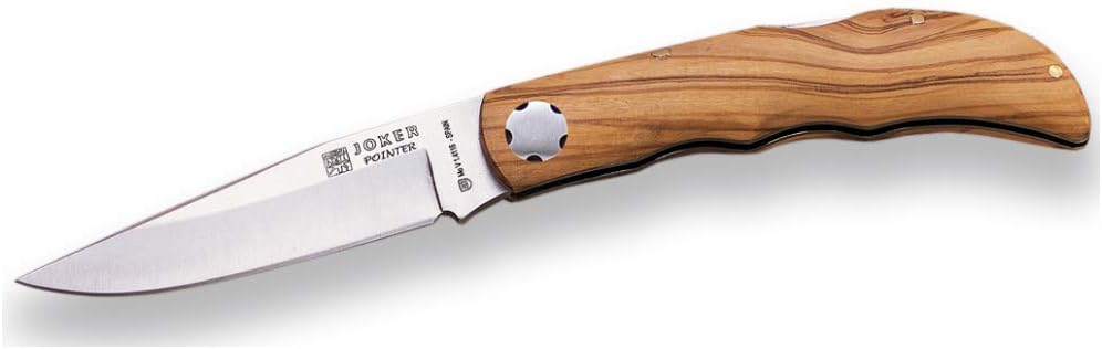Joker Sport Pocket Knife Pointer NO68, Olive Wood Handle, Blade 3.74 inches MOVA, Weight 100 gr, Fishing Tool, Hunting, Camping and Hiking