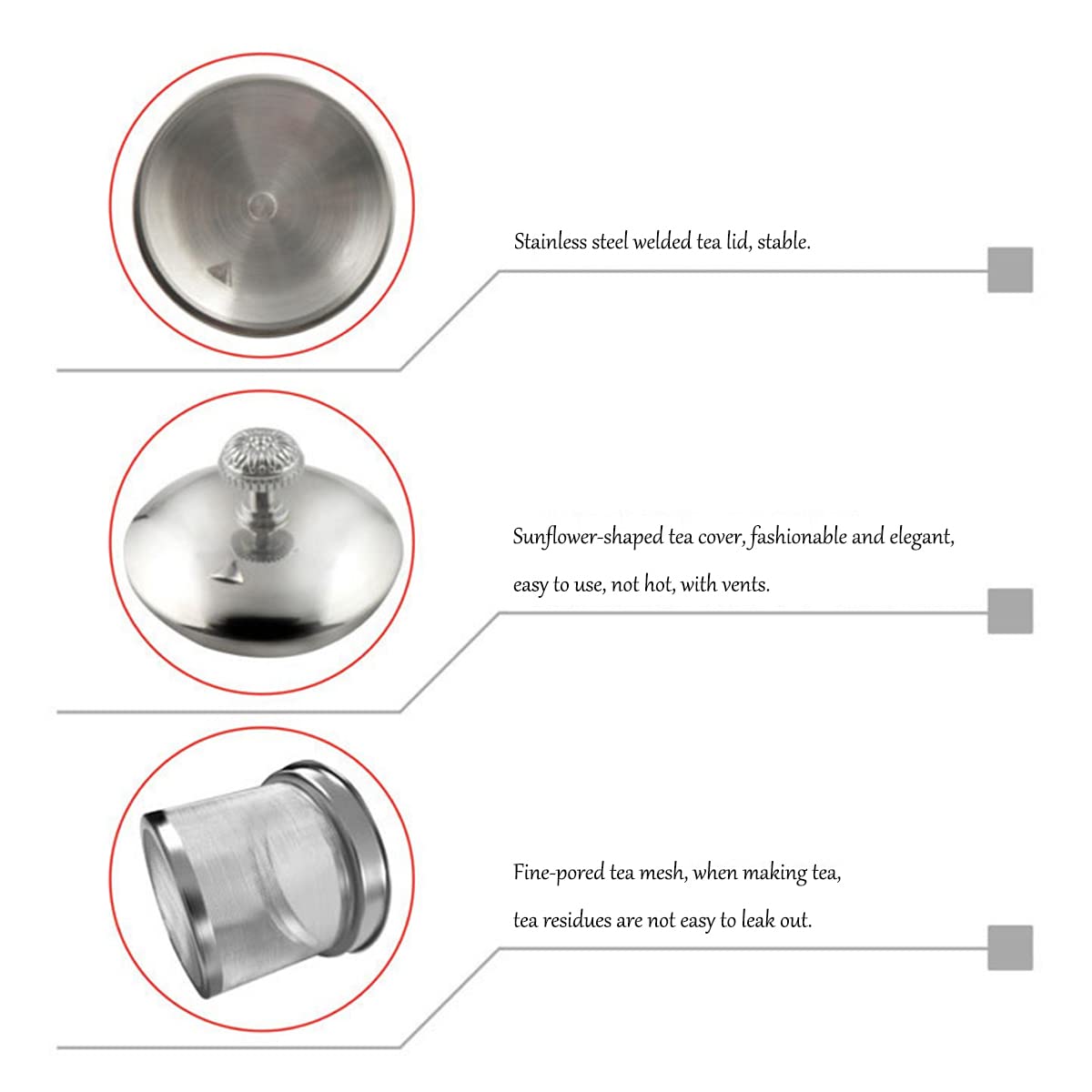 Teiera da 1,5 Litri, bollitore per teiera in Acciaio Inossidabile con infusore Rimovibile lucidato a Specchio per tè alle Erbe e infusi alla Frutta, Argento, 7,5 * 6,3 * 6,3 Pollici