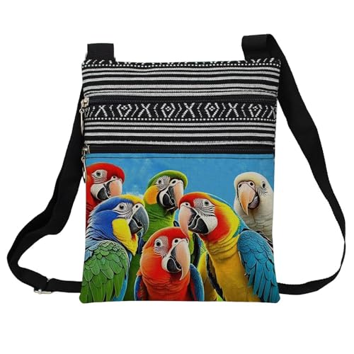 Parrots Messenger Bag Small Ethnic Pattern Printed Adjustable Strap Crossbody Zipper Pouch Parrots Phone Organizer Wallet Cute Shoulder Handbag for Women