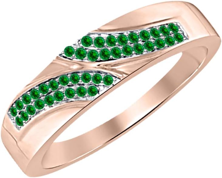 Round Cut Green Emerald 14K Two Tone Over Plated Anniversary Band Ring for Men's.
