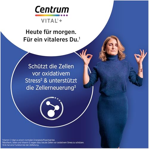 Multivitamin - Centrum Vital+ Antiox Zellschutz, für Schutz vor oxidativem Stress & Zellregeneration, mit Goji-Beeren, trans-Resveratrol, Vitamin A, Vitamin C, Zink, Selen, 30 Kapseln