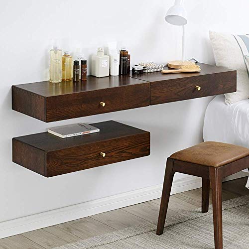 Pibm Stylish Simplicity Shelf Wall Mounted Floating Rack Drawer Bedside Table Solid Wood Multifunction Environmental Protection, A, 60X31.5X12Cm #TOP3