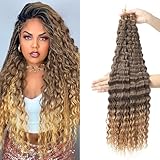 Ocean Wave Crochet Hair 24 inch 7 Packs Long Deep Wave Curly Braiding Hair Soft Synthetic Curly Crochet Hair For Black Women(24 Inch, 4/27）