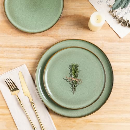 Image of LERATIO Ceramic Dinnerware Sets for 4,12 Pieces Poreclain Plates and Bowls Sets,Scratch Resistant Dishes,Dishwasher & Microwave Safe Dishes Set,Service for 4-Light Geen