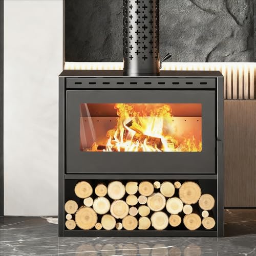 Estufa de Leña con Horno,Acero 6 mm,Estufa de leña gruesa con ventana,Para calentar el hogar,Madera de leña