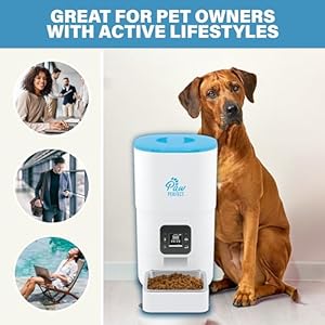The PawPerfect 6-Liter Automatic feeder for your pet cat and/or dog using an auto dispenser to refill your cat’s or dogs food bowl with dry food on a timed schedule up to 4 times a day