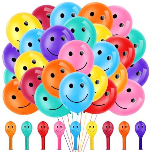 12 Inch Smile Balloons Colorful Smile Face Latex Balloons for Birthday Party Baby Shower Graduation Wedding Holiday Christmas Balloon Festive Decoration - 50 Pack