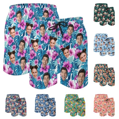 Custom Funny Mens Swim Trunks Personalized Beach Board Shorts with Face Customized Swim Shorts Bathing Suit Gifts for Men Dad