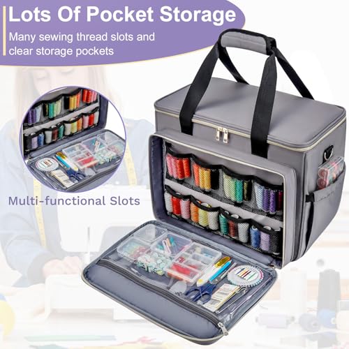 Image of Anitor Sewing Machine Carrying Case with Removable Bottom Padding, Sewing Machine Bag Fits Most Standard Sewing Machines and Storage Sewing Accessories, for Singer, Brother, Janome, Gray,(Bag Only)