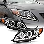 ACANII - For 2009-2010 Toyota Corolla LED DRL Dual Halo Black Housing Projector Headlights Headlamps, Driver & Passenger