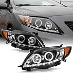 ACANII - For 2009-2010 Toyota Corolla LED DRL Dual Halo Black Housing Projector Headlights Headlamps, Driver & Passenger