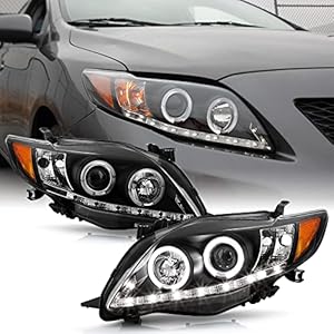 ACANII - For 2009-2010 Toyota Corolla LED DRL Dual Halo Black Housing Projector Headlights Headlamps, Driver & Passenger
