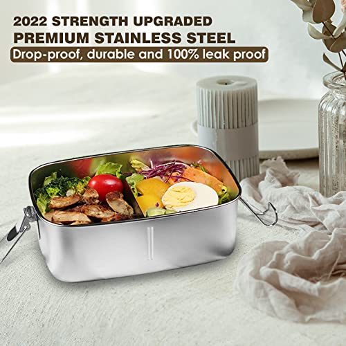 Subron Stainless Steel Bento Box With Removable Divider, 1100Ml 2 Compartment Metal Lunch Box 100% Leak Proof Food Containers With Secure Locks, Fits In Lunch Bag & Backpack #TOP3