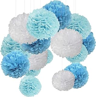 15 pcs Pom pom Decorations Tissue Pom Poms Paper Flower Ball for Wedding Festival Party for a Photo Wall Red Blue White (30.5 cm / 25 cm / 20 cm).